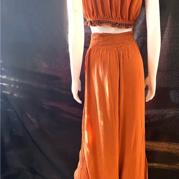 American Eagle Embroidered Boho 2-Piece Set - Smocked Tube Top & Wide Leg Pants - Picture 2 of 9